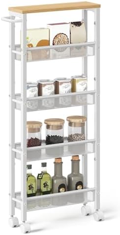 VASAGLE 5-Tier Slim Rolling Storage cart with Wheels, 5.1 Inches, Metal by Unknown