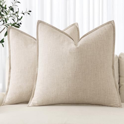 MIULEE Decorative Linen Pillow Covers 18x18 Inch Natural Beige by MIULEE