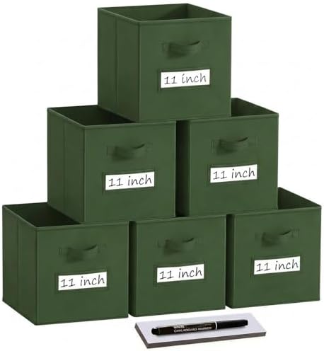 Storage Bins,11 Inch Cube Storage Bin with Labels,6pcs,Dark Green by Anyoneer