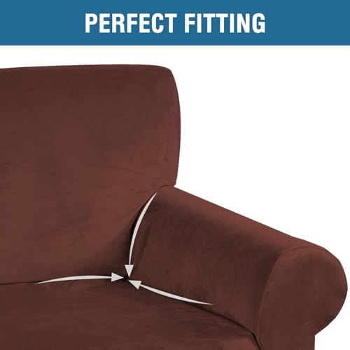 H.VERSAILTEX Stretch Velvet Armchair Cover Couch Covers 1 Cushion Chair Slipcover for Living Room Furniture Cover Crafted from Thick Comfy Rich Velour (Chair 31"-49", Burnt Brick) - Image 4