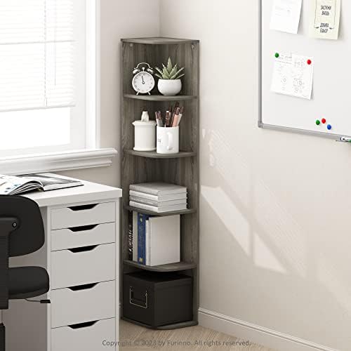 Furinno PASIR Book Shelf, 5-Tier Corner Bookshelf with Open Shelf, Standing Bookcase, 9.3 x 12 x 51.7, for Organization and Storage, for Living Room, Bedroom, Home Office, French Oak - Image 2