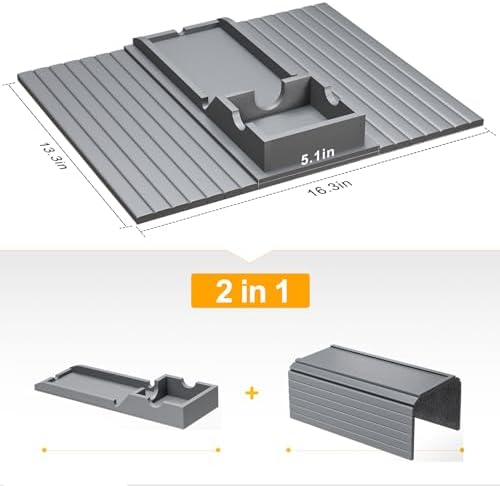 Bestjing Bamboo Couch Armrest Table with Cup Holder Tray (Gray) - Image 7