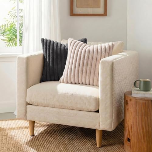 Pallene Faux Fur Decorative Throw Pillow Covers 16x16 Set of 2, Dark Grey - Image 4