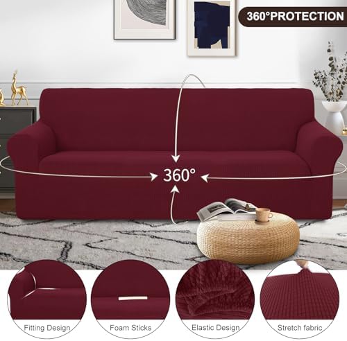U-NICE HOME Oversized Stretch Couch Cover Slipcover, Burgundy - Image 3
