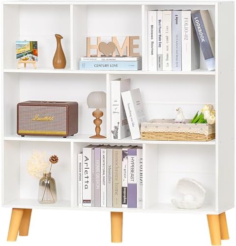 YAHARBO 8 Cube White Bookshelf,3 Tier Book Shelf with Legs,Modern Minimalist Bookcase,Open Book Shelves Storage Organizer,Frees Standing Wooden Display Bookcases for Small Space,Bedroom,Living Room by YAHARBO