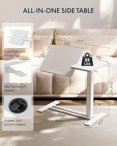 FLEXISPOT 32" Gas Spring C Table with Split Tilting Top,Mobile Side Table - Image 3