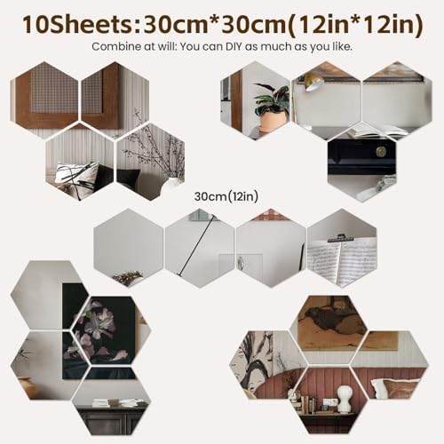 Hexagon Mirror Stickers for Walls 4 Packs 11.8''x11.8'' Stick on Mirrors - Image 2