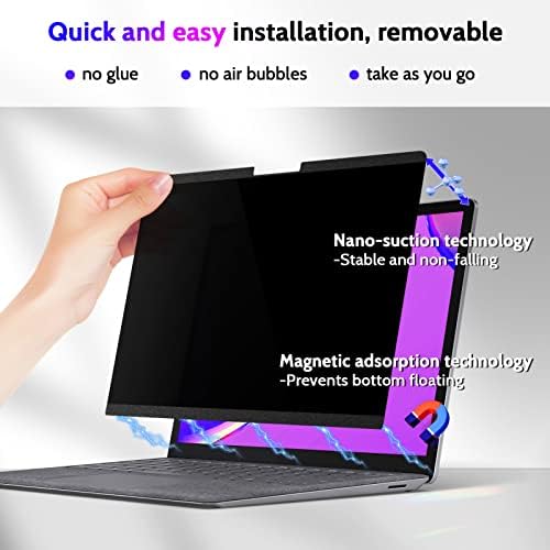 Peslv Magnetic Privacy Screen Surface Laptop 6/5/4/3/2/1 15 Inch, Removable Anti Blue Light Glare Filter, Black Security Private Apy Block Protector - Image 3