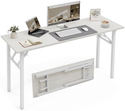 XBurmo Folding Desk Foldable Table, No Assembly 55.1" Foldable Desk Space-Saving Workstation for Small Space, Computer Table, Flat Storage for Home Office, Bedroom, Dorm, Study Room, White Ash by XBurmo