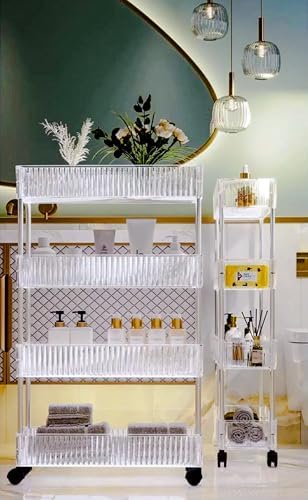 4-Tier Plastic Rolling Utility Cart with Wheels, Multifunctional Storage Organizer Cart for Home, Office, Kitchen & Bathroom, Narrow & Clear, 6.7”W * 12.8”L * 33”H - Image 5