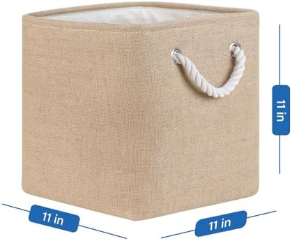 Temary Cube Storage Bins 11 Inch Fabric Storage Baskets 4 Pack Collapsible Storage Cubes Baskets for Gift Empty, Cube Organizer Bins Cloth Basket for Shelves (Linen Yellow) - Image 7