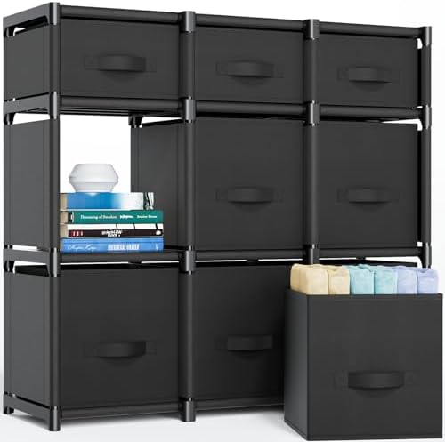 Mavivegue 9 Cube Storage Organizer, Closet Organizers and Storage, Cube Storage Shelf, Easy to Assemble with Storage Drawers, DIY Closet Cube Organizer for Living Room, Bedroom, Dorm Room-Black by Mavivegue