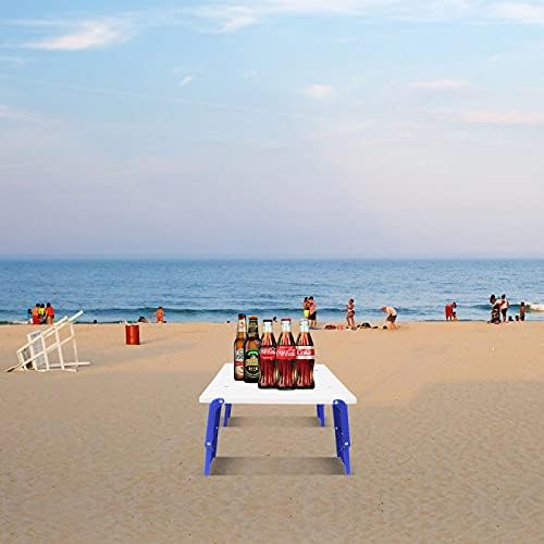 Modern-Depo 15.9"x14.2"x9.6" Large Portable Folding Beach Table for Sand Foldable Height Adjustable Side Table Desk for Camping Picnic BBQ with Carry Bag, Blue - Image 2