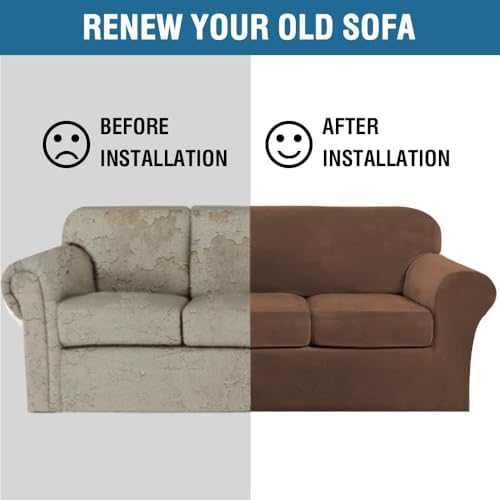 H.VERSAILTEX High Stretch Sofa Slipcover 4 Piece Cover Velvet Furniture Protector Form Fit Thick Velvet Extra Large Sofa Cover for 3 Cushion Couch Width Up to 97 Inch (Large Sofa, Caramel Cafe) - Image 7