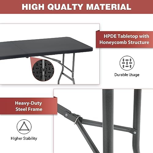 FDW | 6FT Folding Table | Black | Portable Plastic Table - Image 5