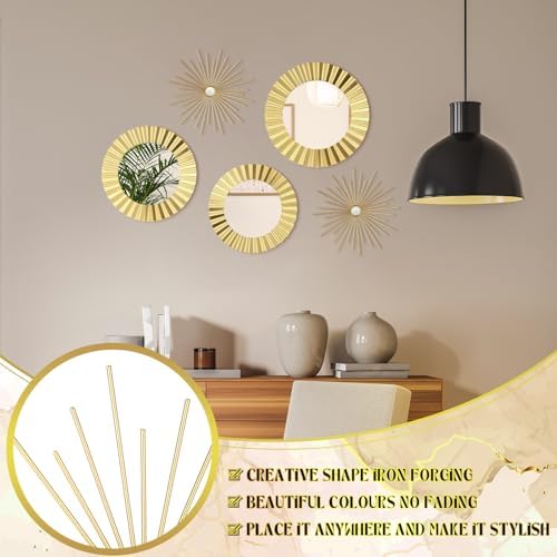 MorningRo 5 Pack Gold Metal Mirrors for Wall Gold Starburst Sunburst Wall Decor Set Metal Round Mirrors Decor Hanging Art Circle for Living Room Bathroom Bedroom Modern Decorative Gifts - Image 4