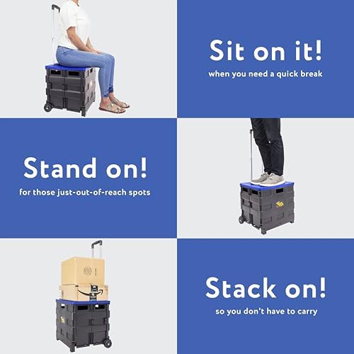 dbest Products Quik Cart Standard Collapsible Rolling Crate - Blue Lid - Image 3