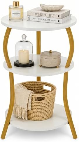 Vintage Small Round Side Table,3-Tier Slim Waist End Table for Small Spaces by YEAKOO