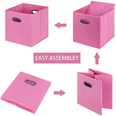 Fabric Cloth Storage Bins,Fabric Cube Bins Organizer with Dual Handles Foldable Cube Storage Baskets for Home Bedroom Storage,Set of 6,(Pink) - Image 6