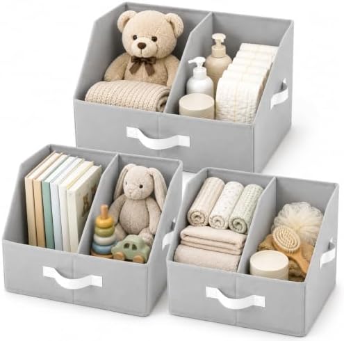 Closet Organizers Storage, Medium Collapsible Bin 3pc, Light Gray by HomeluxTheory