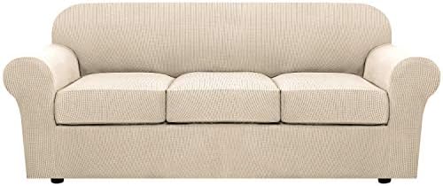H.VERSAILTEX 4 Piece Stretch Couch Covers for 3 Cushion Couch Sofa Furniture Slipcovers Feature Upgraded Thicker Jacquard Fabric (Sofa, Natural) by HVERSAILTEX