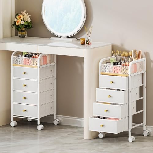 SWTYMIKI Rolling Makeup Organizer Cart - Under Desk Vanity Makeup Storage with 4 Non-woven Drawers, Nail Cart Organizer Cosmetic Display Cases Cabinet for Skin Care Perfume Nail Polish Brush Hair Tool by SwtyMiki-TidyHomeSweetLife