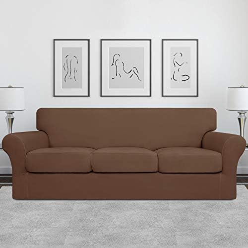 Easy-Going 4 Pieces Stretch Soft Couch Cover for Dogs - Washable Sofa Slipcover for 3 Separate Cushion Couch - Elastic Furniture Protector for Pets, Kids (Sofa, Brown, Large) - Image 2