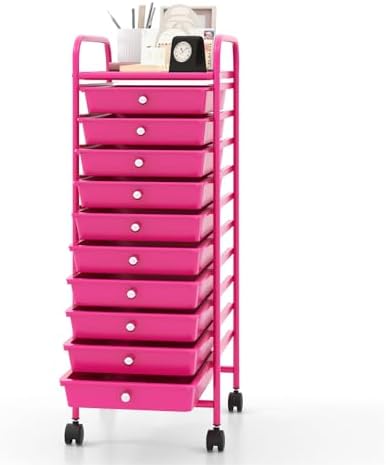 MEDIMALL 10 Drawers Rolling Storage Cart, Multipurpose Craft Storage Cart with Wheels, Mobile Tools Scrapbook Paper Organizer Cart for Office School Home Use by MEDIMALL
