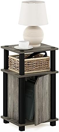Furinno Brahms 3-Tier End Side Sofa Table/Nighstand with Door, 1-Pack, French Oak/Black - Image 5