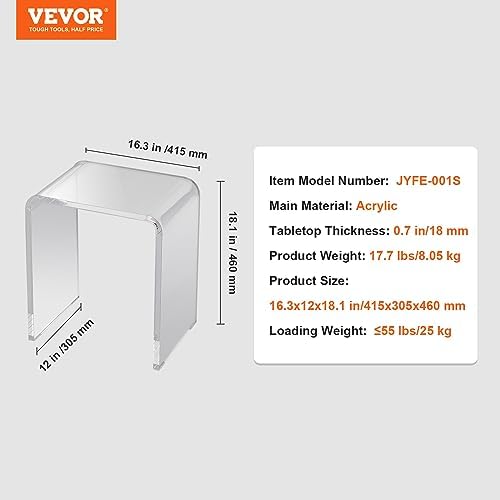 VEVOR Acrylic Side Table, Clear End Table, 18mm Thicker, One-Piece No Assembly Required, 18" High Modern Nightstand Used in Living Room & Bedroom, Bathroom, Home Decor, for Drink, Coffee, Food, Snack - Image 3