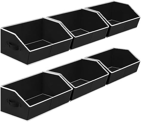 Homsorout Cube Storage Bins - 6 Pack Trapezoid Storage Bins, Closet Organizers and Decorative Storage, Storage Baskets with Handle, Large Storage Basket for Home, Black by Homsorout