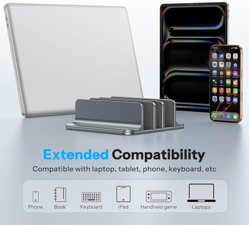 OMOTON 3-Slot Multiple Vertical Laptop Stand, Fits All MacBook, Grey - Image 6