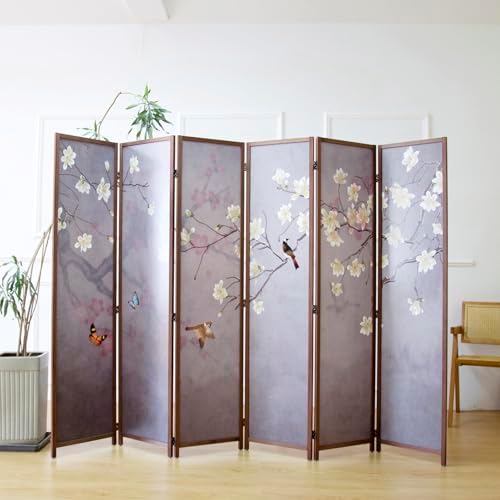 Furnnylane 6 Panel Room Divider for Room Separation, 5.6 ft Tall Double Sided Blackout Folding Privacy Screen for Home Office - Freestanding Partition with Magnolia and Plums Scenery (67" H x 94.5" W) - Image 3