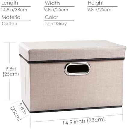 PRANDOM Foldable Storage Bin with Lid [1-Pack] Linen Fabric Decorative Storage Box Organizer Container Basket Cube with Handles Divider for Closet Office Living Room Light Grey(14.9x9.8x9.8) - Image 5