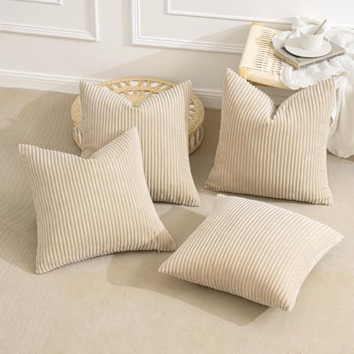 MIULEE Soft Corduroy Decorative Throw Pillow Covers Beige 18x18 - Image 4
