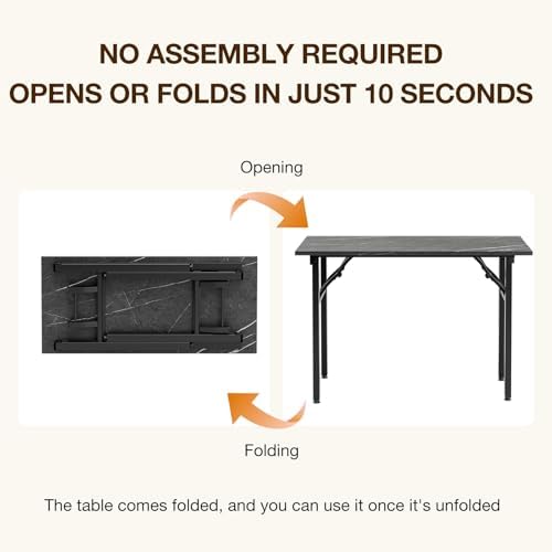 TEMI Small Computer Desk Folding Table - 43.3" Foldable Office Desk, No Assembly, Perfect for Small Spaces in Bedroom, or Apartment, Portable Mini Desk or Study Table Compact Design, Marble Greige - Image 4