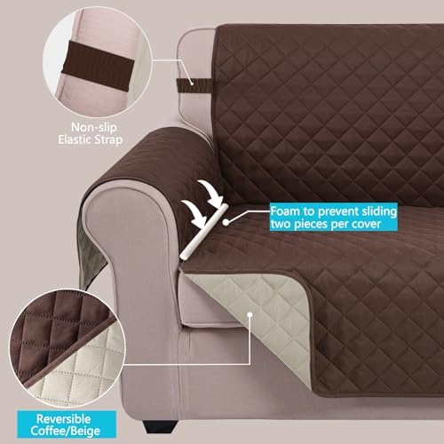 U-NICE HOME Large Sofa Cover Reversible Couch Cover for Dogs, Coffee/Beige - Image 3