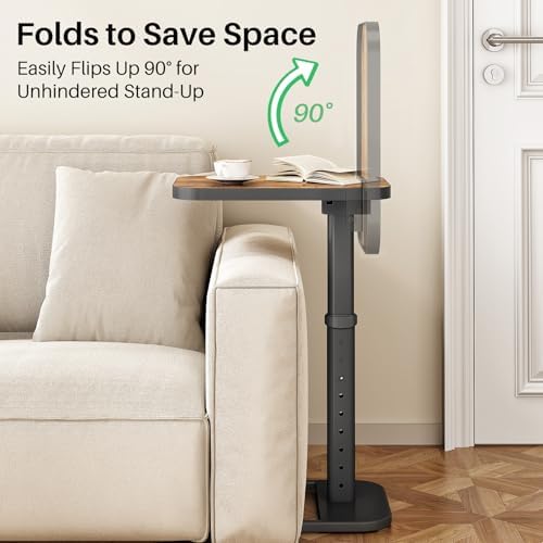 Kitstorack TV Tray Table, Adjustable Height & Flip-Top & Rounded Metal Corners, Snack Table for Couch, Sofa, Bed, Chair, Living Room, C Shaped End Side Table for Eating, Dinner or Laptop, Small Spaces - Image 5