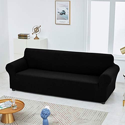 Joccun Stretch Couch Cover Slipcovers, 1-Piece Sofa Covers for 3 Cushion Couch Spandex Jacquard Washable Furniture Protector Cover for Living Room,Kids,Pets(Sofa,Black) - Image 4
