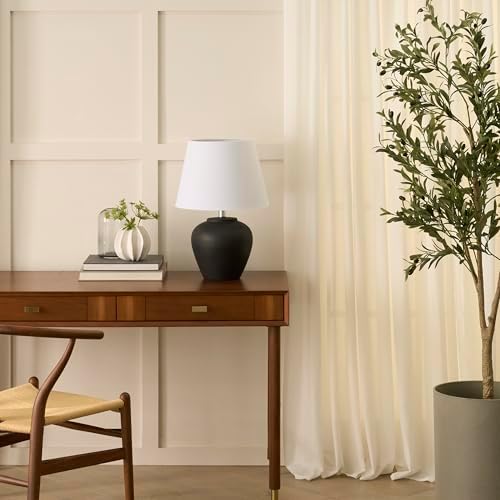 Nourison Home 20" Black Matte Ceramic Table Lamp with Fabric Shade, Bedside Nightstand Lamp for Bedroom, Living Room, Entryway - Image 4