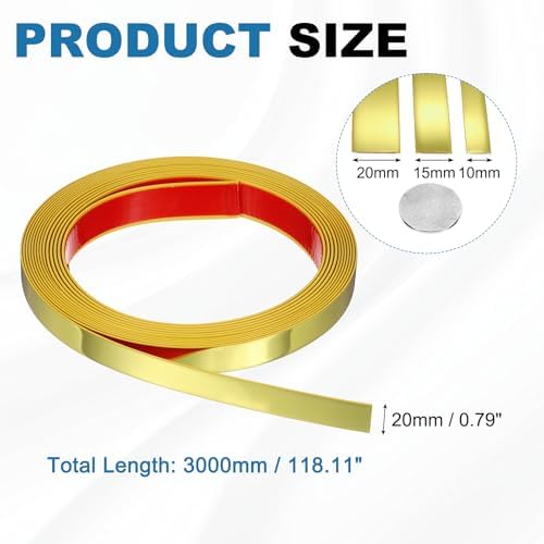 uxcell Gold Peel and Stick Molding Trim, 0.8 Inch x 9.8 ft Self-Adhesive Mirror Tape, Flexible PVC Border Strip for Wall Decoration Tile Edge Ceiling Floor Frame Furniture Decoration - Image 2