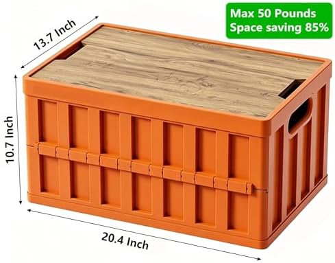 VIMI 50L Collapsible Storage Bins with Lids Stackable Utility Crates with Handles Plastic Large Folding Containers for Organizing Tools,Books,Food,Drinks,Camping&Transport(Muted Red-2 Pack) - Image 4