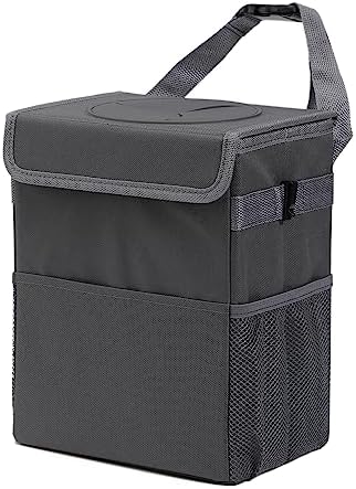 AOKJOY Car Garbage can with lid Leak Proof Vehicle Trash Can 3 Storage Pockets Hanging Waterproof car Trash Bag for SUV Grey by saygoodbyetoclutter