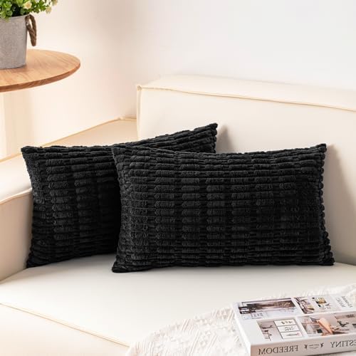 Aegero Pack of 2 Corduroy Decorative Throw Pillow Covers 12x24 Inch, Black by Unknown