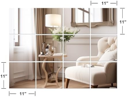 Vlush Home Gym Mirror Tiles 11'' x 11'' x 12PCS Adhesive Full Body & Full Length Mirror Wall Mounted Mirrors Decorative for Home Gym, Door, Bedroom & Bathroom - Image 5