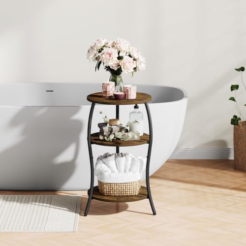 YINMIT 3 Tier Wooden Small Round Side Table with Adjustable Feet - Image 7