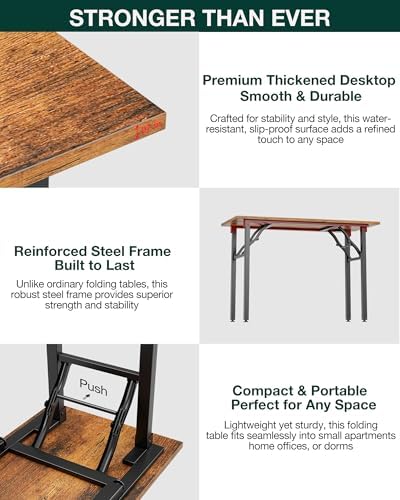 Frylr Small Folding Computer Desk – 43.3 Inch Portable Table for Craft and Study, Lightweight Desk for Small Spaces, Foldable Laptop Table Built-in AC/USB Outlets for Convenience, Rustic Brown - Image 5