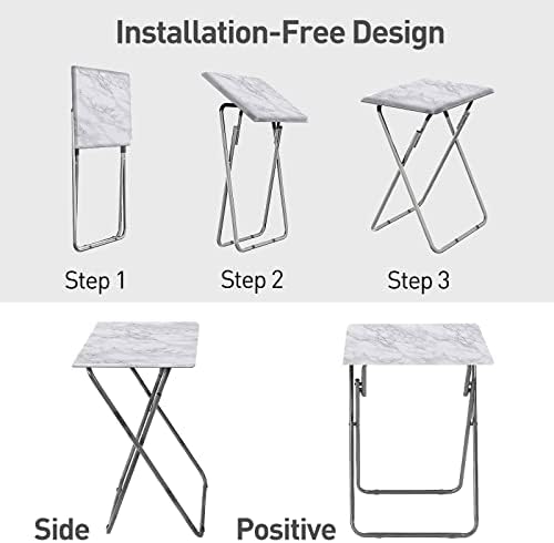 Garden 4 you Tv Trays, Folding Tray Table, Dinner Tray Table with No Assembly Required&Sturdy, Foldable Snack Eating Trays Table for Living Room, 15 x 18.9 x 26 in(White Marble,1PC) - Image 4