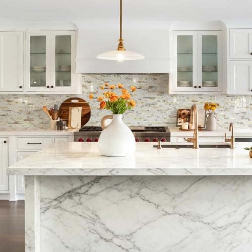 STICKGOO 20 Sheets Peel and Stick Backsplash Tile, Stick on Backsplash for Kitchen and Bathroom, Pandora Marble Look PVC Mixed Metal Gold Self Adhesive Wall Tiles - Image 2
