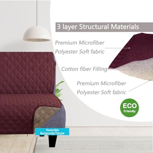 U-NICE HOME Futon Sofa Covers 68''Armless Couch Cover, Burgundy/Tan - Image 3